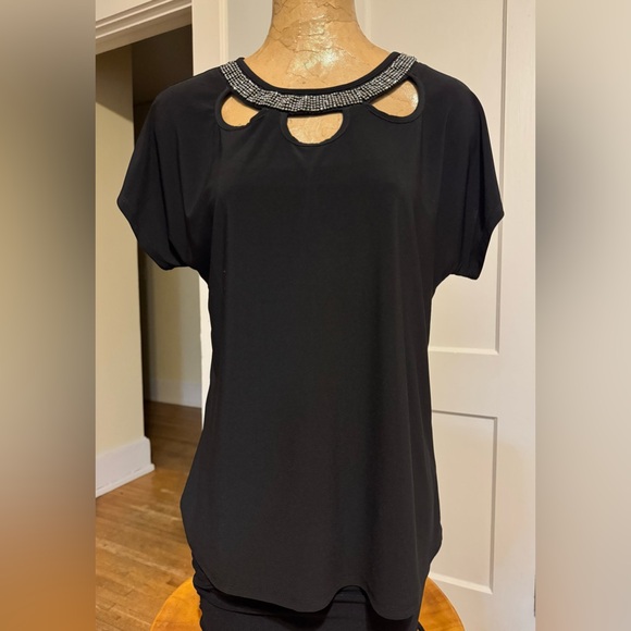 Diana Belle Tops - Chic Embellished Black Cutout Women's Blouse